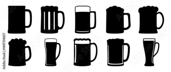 Fototapeta Collection of Beer Mug and Glass Silhouettes Various Styles and Shapes
