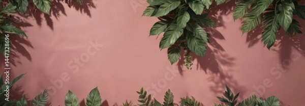 Fototapeta Open magazine layout featuring various plant shadow patterns on a solid color backdrop , marketing, solid, realistic