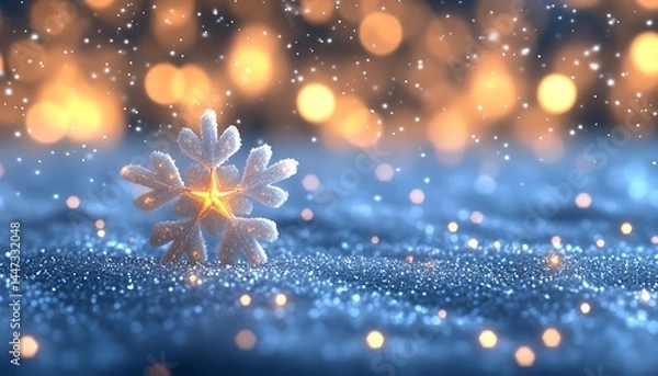 Fototapeta Sparkling snowflake on glittery surface