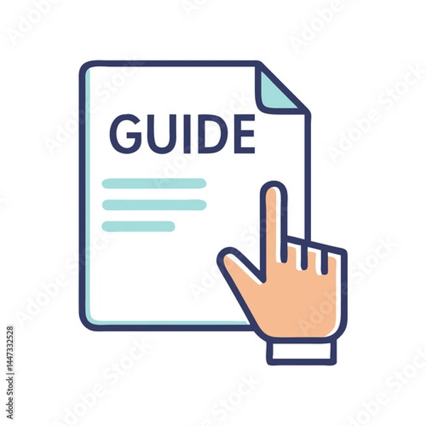 Obraz Guide Document with Hand Icon Representing Instruction Manual and User Assistance