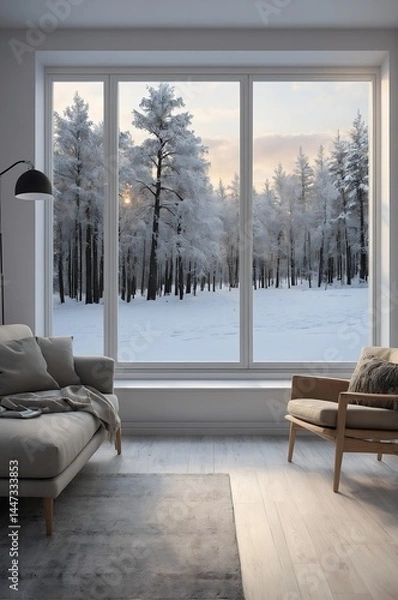 Fototapeta winter landscape with window