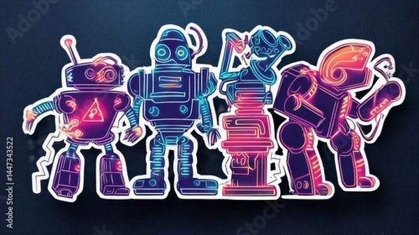 Fototapeta Colorful Cartoon Robots