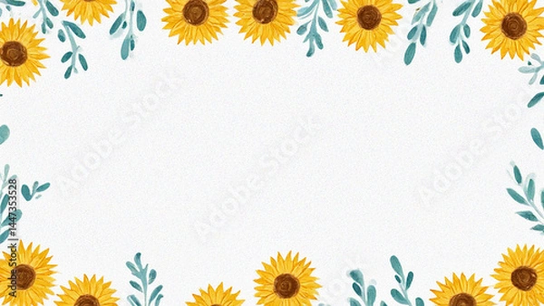 Fototapeta 向日葵と葉っぱのフレーム素材