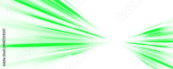 Fototapeta PNG vector green light line with futuristic motion effect and abstract automobile blur, glowing trail and beam streak in city design, PNG dynamic disco background for speed illustration and night.