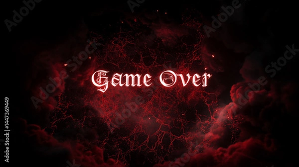 Obraz 赤い稲妻と煙に包まれたGAME OVER画面の幻想演出（ゲーム・デジタル・IT）
