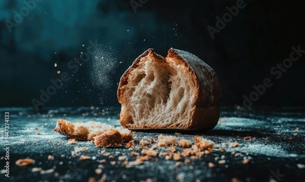 Obraz Broken Loaf Of Bread Crumbs Scattered