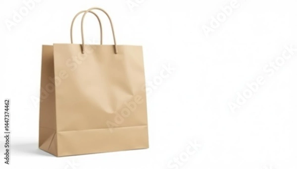 Obraz Empty brown paper shopping bag isolated on white background, eco bag, handle