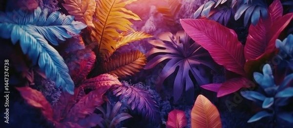 Obraz Vibrant Tropical Leaves Illuminated In Neon Hues