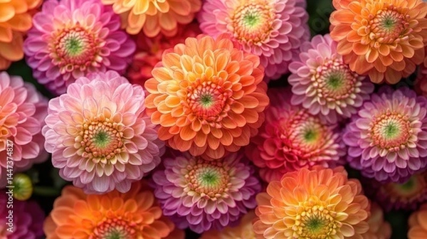 Obraz A Cluster Of Vivid Pink And Orange Dahlias