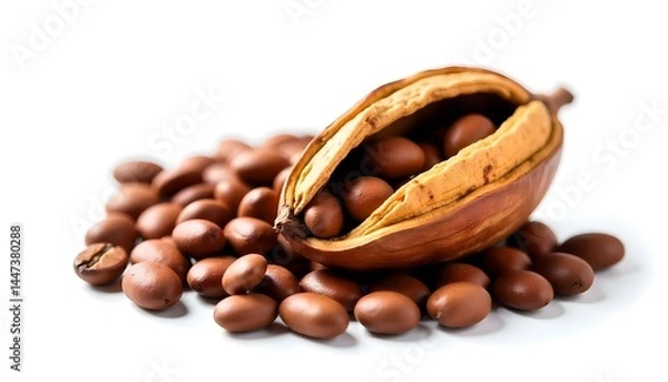 Fototapeta Cocoa Pod And Beans isolated on white background