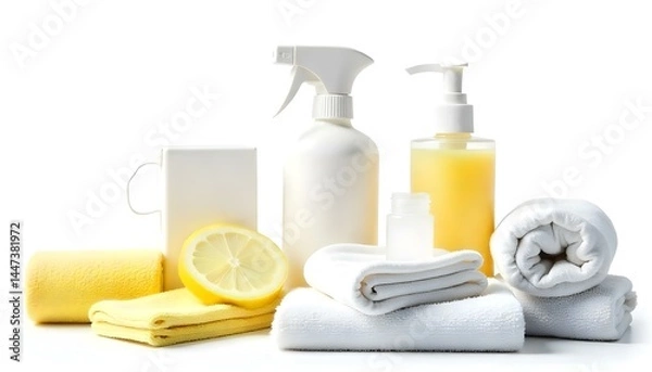 Fototapeta Cleaning items set isolated on a white background