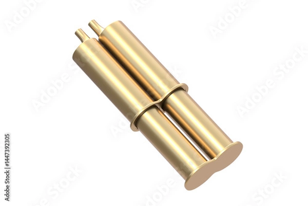 Fototapeta Golden two-component epoxy resin adhesive in syringe isolated on white background. 3d render