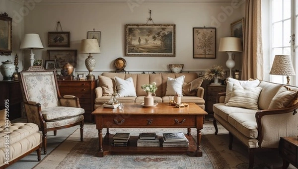 Fototapeta Cozy Classic Lounge with Antique Furniture