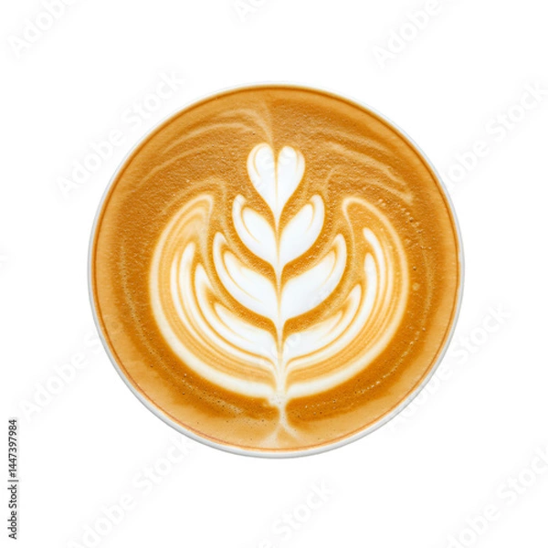 Obraz A latte art design of a leaf on a rich brown coffee drink