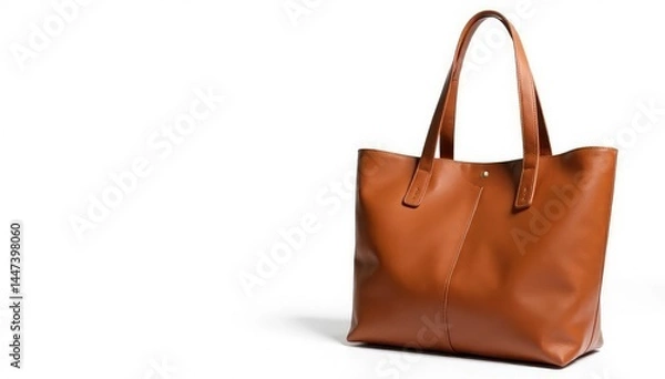 Obraz Brown leather tote bag, isolated on white background, isolated, studio shot