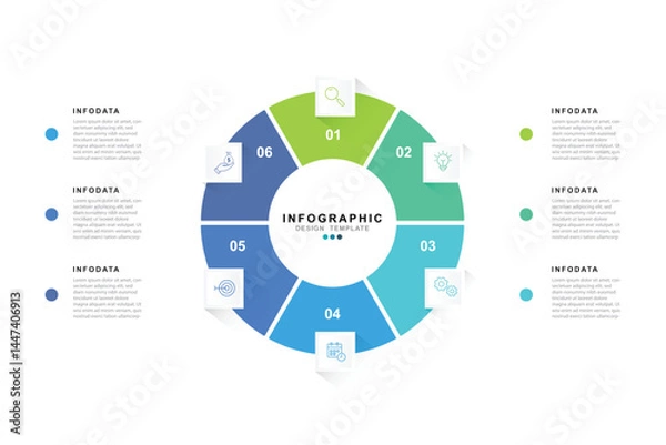 Fototapeta Vector Infographic label design template with icons and 6 options or steps. Can be used for process diagram, presentations