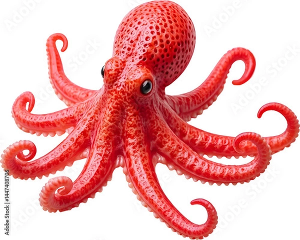 Obraz Red octopus toy with textured skin and curled tentacles