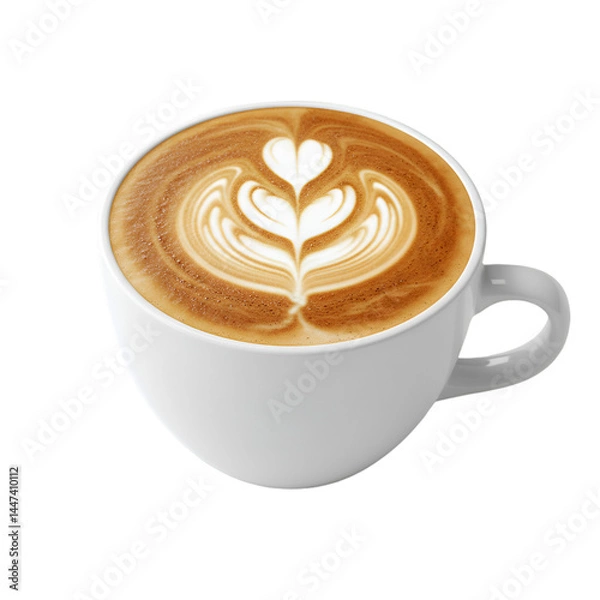 Obraz A steaming cup of latte art with a heart-shaped design