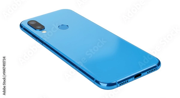 Obraz A vibrant blue smartphone, back view, featuring a triple camera setup