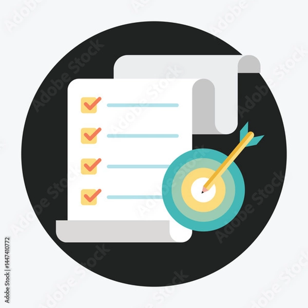 Fototapeta Aim target icon collection. goal, containing strategy, analysis, planning, aim target, schedule, tasks symbol vector illustration.