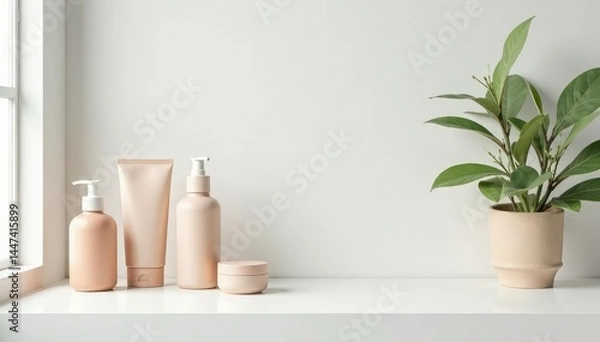 Obraz Clean minimalist product display on white backdrop, clean, beauty, flawless
