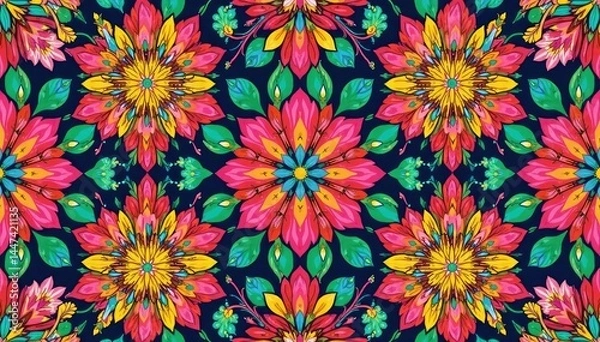 Obraz Geometric stylized floral motif, dense & colorful repeating design, surface, print, geometric