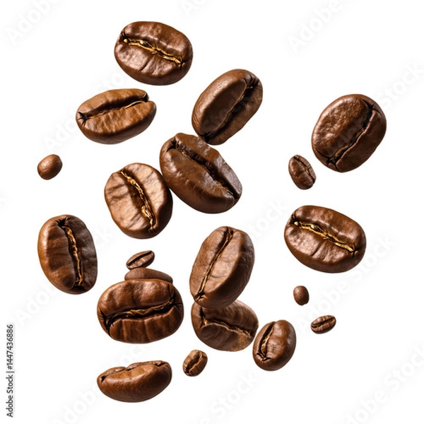 Fototapeta  Coffee beans flying, isolated on a transparent background
