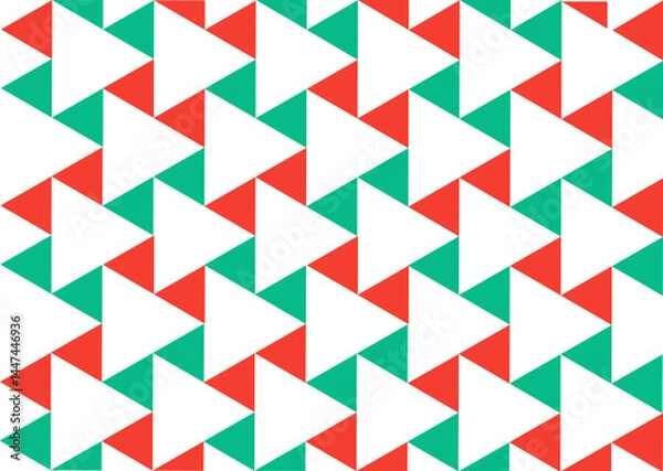Fototapeta Modern geometric triangle seamless pattern with bold red and green colors in symmetric layout.....