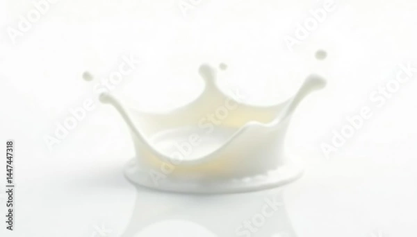 Fototapeta Single crown-shaped milk splash, white backdrop , smooth, wave
