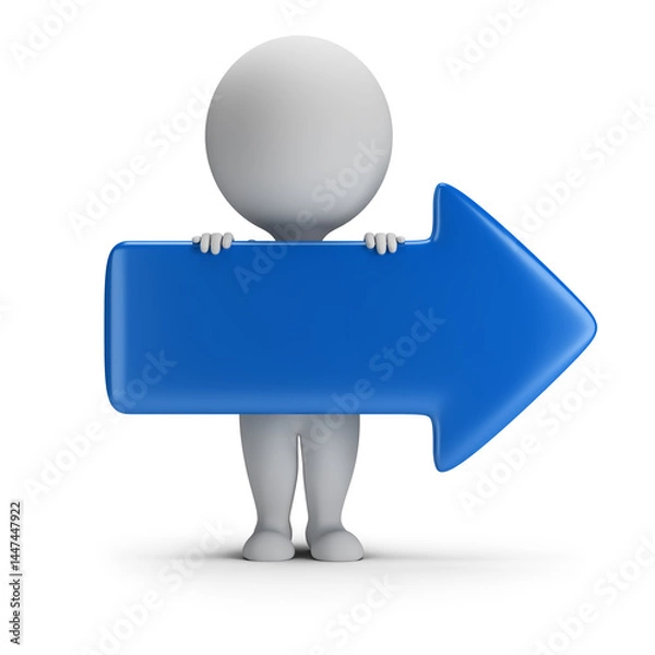 Fototapeta 3d small people with blue arrow