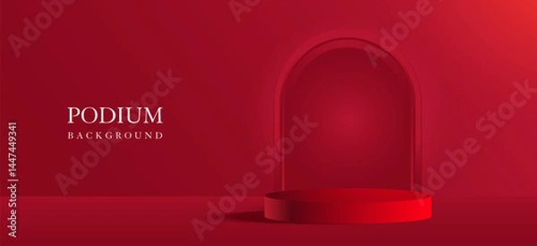 Fototapeta 3d studio room red podium background with cylinder podium luxury for product display vector illustration