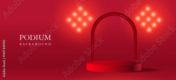 Fototapeta Red luxury display stand background with spotlight for product presentation. vector illustration