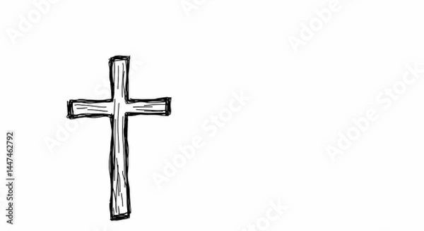 Fototapeta Cross Drawing Simple Religious Symbol Isolated on White
