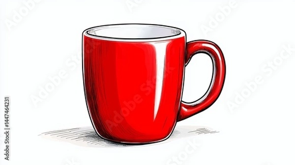Obraz Vibrant Red Ceramic Mug on White Background Simple Kitchen Illustration