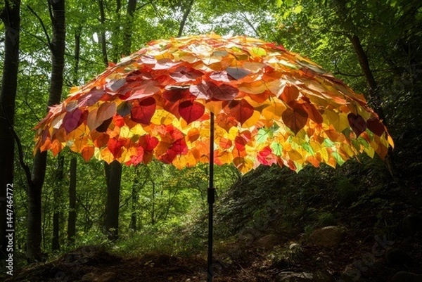 Fototapeta Colorful leaf umbrella in forest (1)