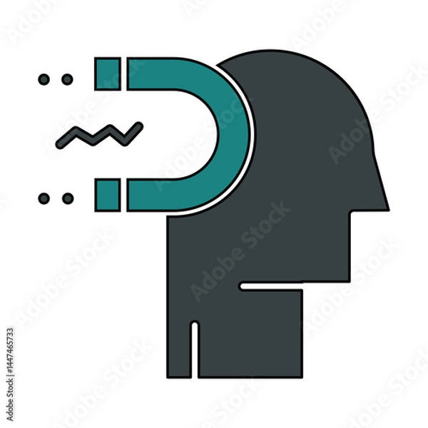 Obraz Influence Human Head Icon. Flat icon of a magnet attracting a human head symbolizing influence, attraction, or psychological pull. Ideal for marketing, psychology, or strategy themes.