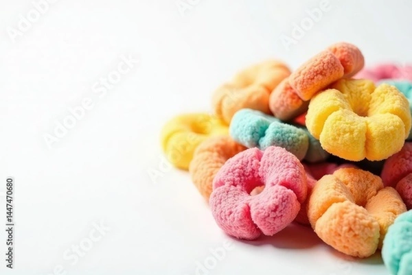 Obraz Pile of colorful sugary snacks on white background, snack, donuts, obesity