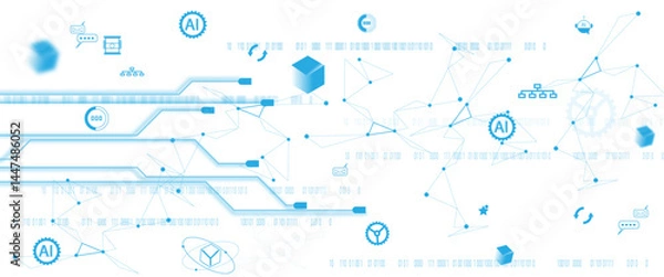 Obraz Vector digital neural network and AI icons. Isolated on white background. concept of artificial intelligence and technology connection