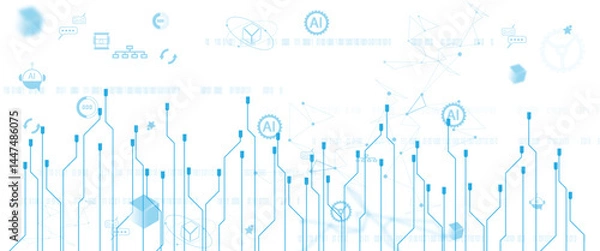 Fototapeta Vector digital neural network and AI icons. Isolated on white background. concept of artificial intelligence and technology connection