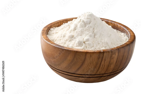 Obraz Wooden Bowl Filled with White Flour Isolated on White Background
