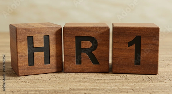 Fototapeta HR1 Black Letters on Natural Wooden Blocks, Human Resources First Priority Business Concept, Rustic Wooden Texture Office Decor, Recruitment and Team Building Visual Metaphor on Wooden Surface