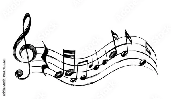Fototapeta sketch drawing - musical scale, notes and clef (artwork 1)