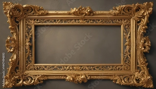 Fototapeta Intricate gold baroque scroll frame, vintage design ,  flourish,  royal,  decoration