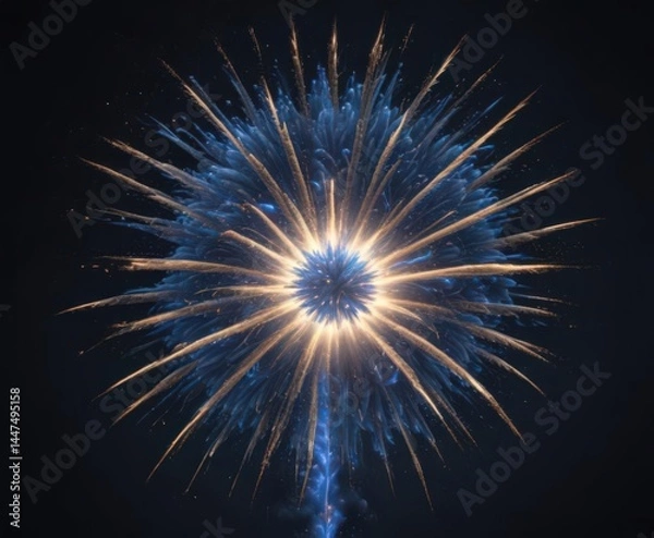 Fototapeta Isolated blue firework exploding, showcasing intricate patterns and fiery energy , festival, fiery