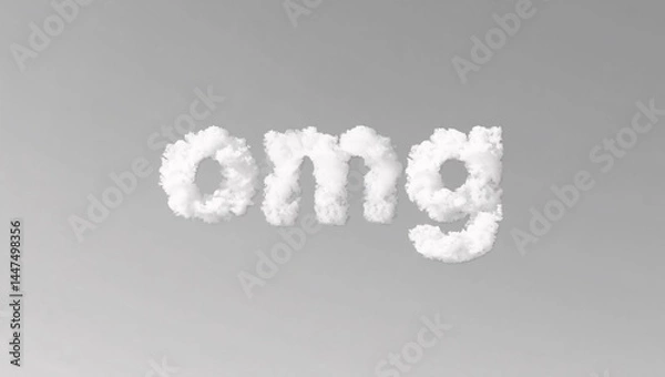 Fototapeta A monochrome abstract image with the letters “omg” crafted from cumulus clouds, floating serenely.