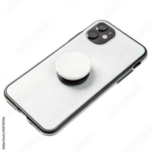 Fototapeta Smartphone with a pop socket on a sleek, transparent case.