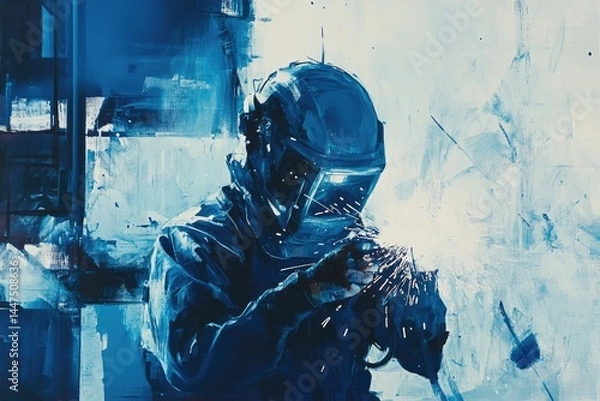 Fototapeta Futuristic soldier in a harsh environment