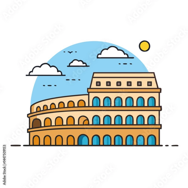 Fototapeta Iconic Roman Colosseum under a Sunny Sky Vector Illustration