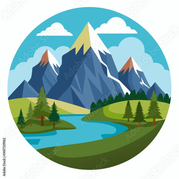 Obraz Colorful mountain landscape with river and trees in natural setting  