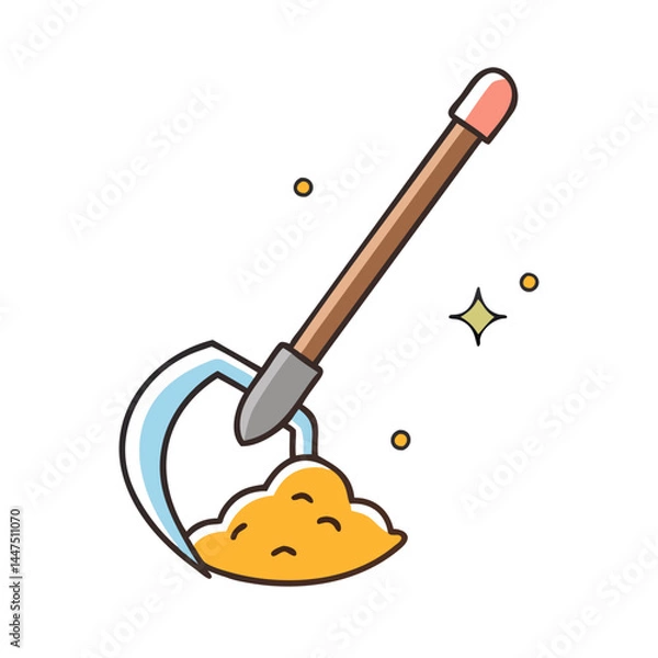 Fototapeta A Cartoon Illustration of a Hooked Shovel Digging in the Ground